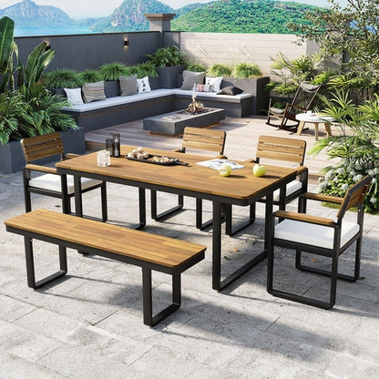 6-Piece Outdoor Dining Set, Acacia Wood, 1 Table with 4 Chairs & 1