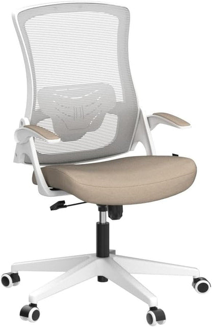 Beige High Back Mesh Office Chair With Adjustable Height And Ergonomic
