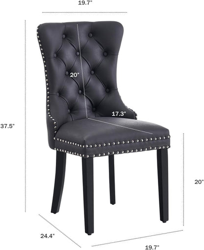Leather Dining Chairs Set Of 4 Wingback Upholstered With Nailhead Trim