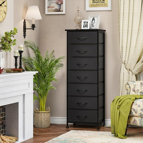 Black Tall Dresser With Seven Drawers For Bedroom Storage