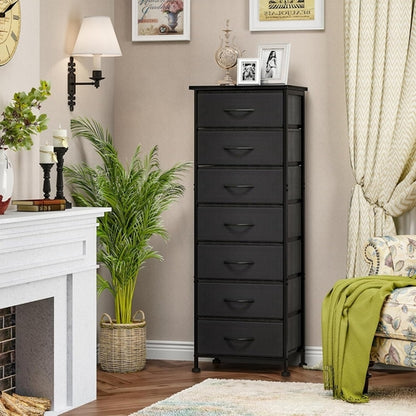 Black Tall Dresser With Seven Drawers For Bedroom Storage