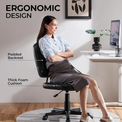 Armless Ergonomic Office Chair Black PU Leather Swivel
