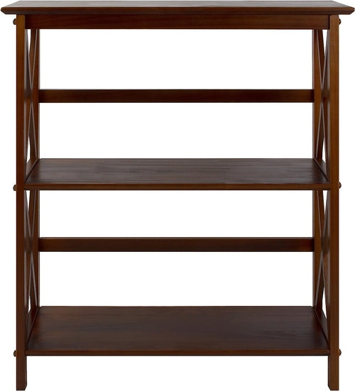 Shelf Bookcase With X Design Three Shelf Storage For Books