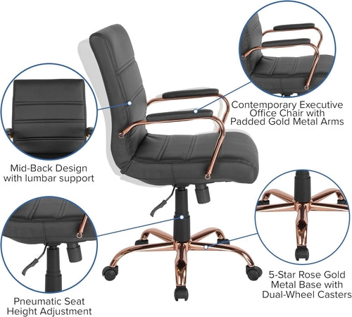 Whitney Mid Back LeatherSoft Desk Chair With Adjustable Height Black