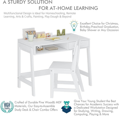 Kids Desk and Chair Set With Storage Drawers for Study