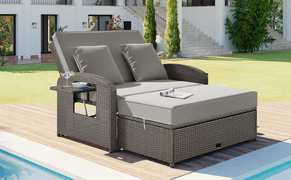 Outdoor Chaise Lounge Rattan White with Adjustable Design for Patio,
