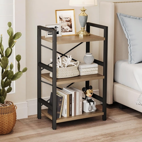 3 Tier Industrial Metal Bookcase Rustic Etagere Shelf Light Coffee