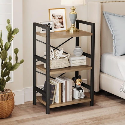 3 Tier Industrial Metal Bookcase Rustic Etagere Shelf Light Coffee