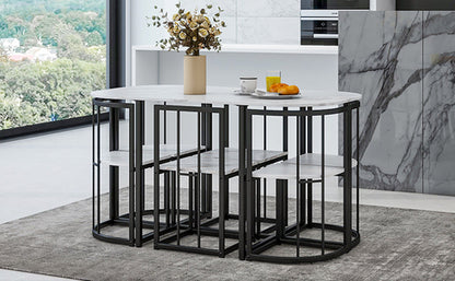 Modern 7-Piece Dining Table Set with Faux Marble Compact 55Inch