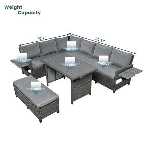 5-Piece Outdoor Patio Rattan Sofa Set, Sectional PE Wicker L-Shaped
