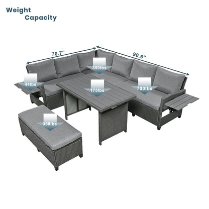 5-Piece Outdoor Patio Rattan Sofa Set, Sectional PE Wicker L-Shaped