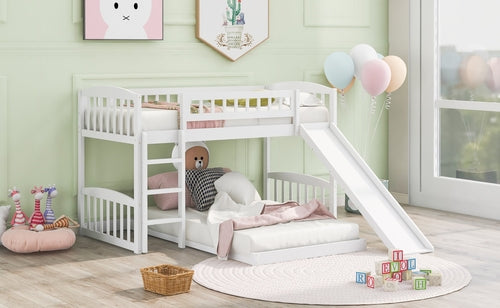 Bunk Bed Twin Over Twin White Solid Wood with Ladder and Slide for