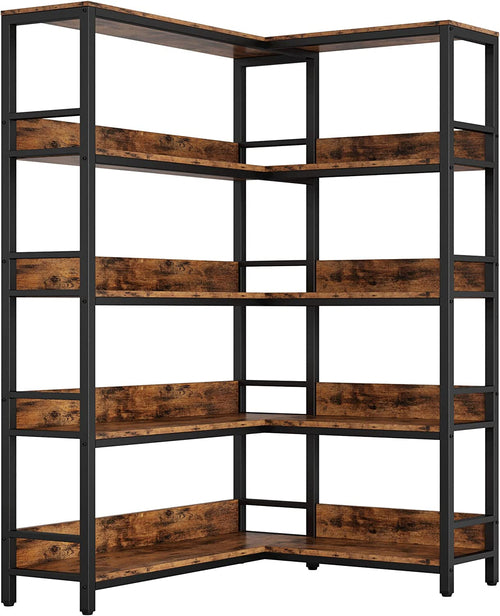 5-Tier Industrial Corner Bookcase With Metal Frame