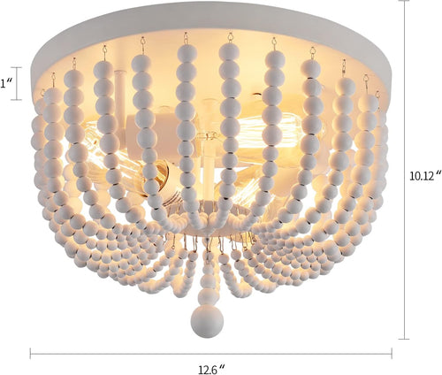 White Boho Beaded Flush Mount Ceiling Light 3 Lights