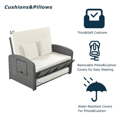 Outdoor Chaise Lounge Rattan White with Adjustable Design for Patio,