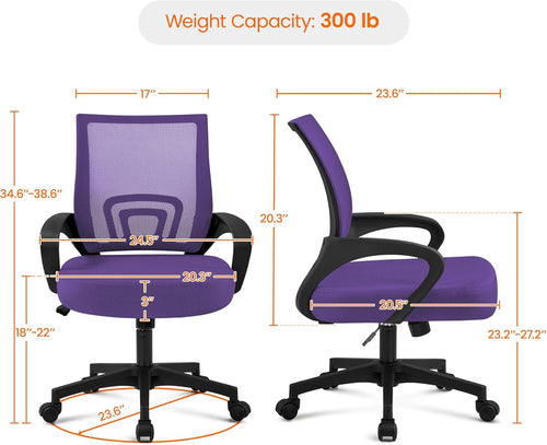 2Pcs Mesh Adjustable Desk Chairs, Ergonomic Executive Chairs with