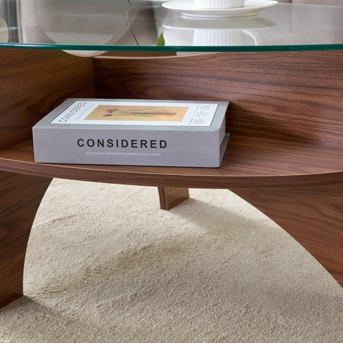 Oval Glass Coffee Table – 41.3" Modern Tempered Glass Table,