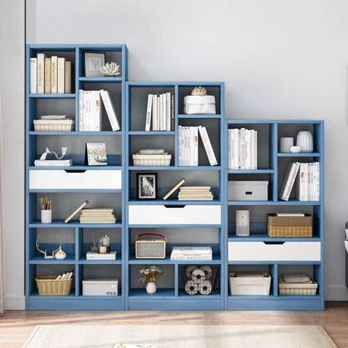 Bright Blue Wooden Bookcase With Eight Cubes Scandinavian