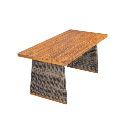 Outdoor Acacia Wood Dining Table, Teak Finish with Wicker