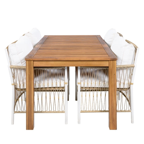 Patio 5pcs Wooden Dining Table Set, Outdoor 67''L Rectangular Table