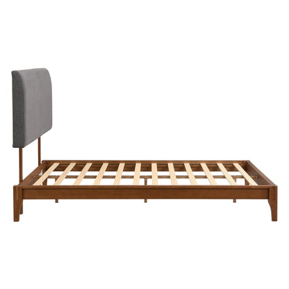 Full Size Solid Dry Bamboo Wood 12 Inch Platform Bed, with Gray Curved