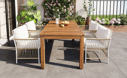Patio 5pcs Wooden Dining Table Set, Outdoor 67''L Rectangular Table