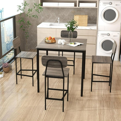 5 Piece Counter Height Dining Table Set Black Oak Stools