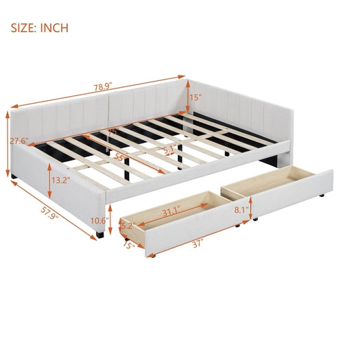 Upholstered Daybed with 2 Storage Drawers Sofa Bed Frame, Linen Fabric