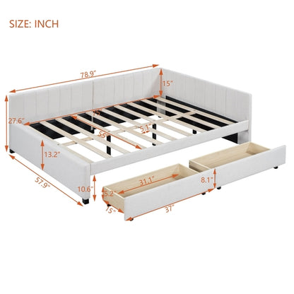 Upholstered Daybed with 2 Storage Drawers Sofa Bed Frame, Linen Fabric