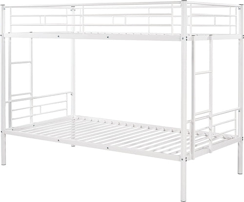 Twin Over Twin Metal Bunk Bed With 2 Ladders White