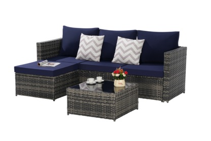 2 Piece Outdoor L-Shaped Wicker Patio Set – Sectional Sofa with