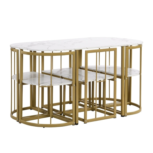 Modern 7-Piece Dining Table Set with Faux Marble Compact 55Inch