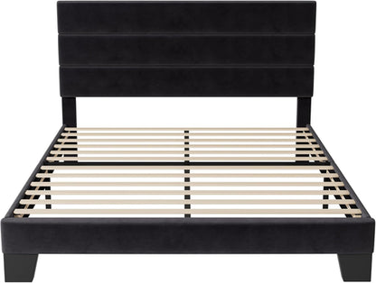 Black Velvet Queen Platform Bed Easy Assembly No Box Spring