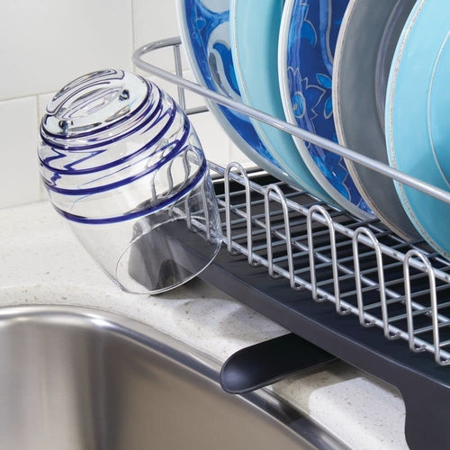 mDesign Alloy Steel Sink Dish Drying Rack Holder with Swivel Spout