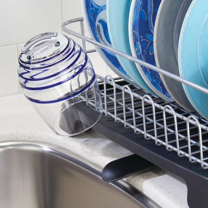 mDesign Alloy Steel Sink Dish Drying Rack Holder with Swivel Spout