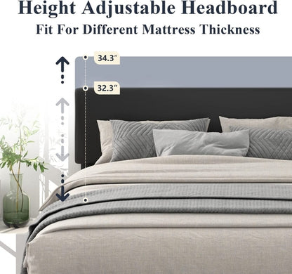 King Size Upholstered Platform Bed Frame With Adjustable Headboard
