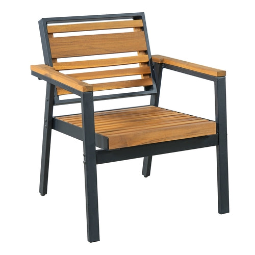 Modern 7-Piece Dining Set, Acacia Wood with Iron Frame, 6 Chairs with