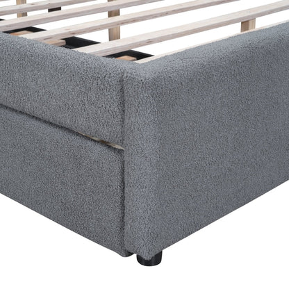 Teddy Fleece Queen Size Upholstered Platform Bed with Twin XL Trundle