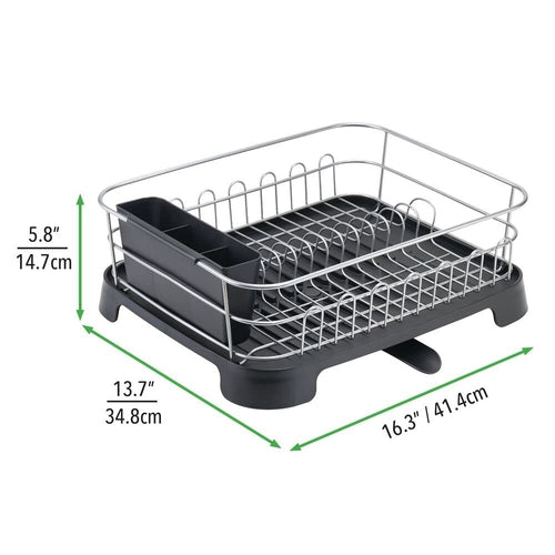 mDesign Alloy Steel Sink Dish Drying Rack Holder with Swivel Spout