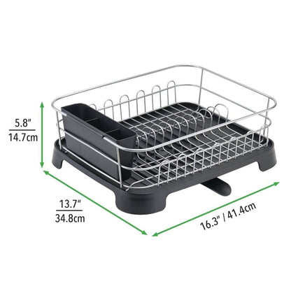 mDesign Alloy Steel Sink Dish Drying Rack Holder with Swivel Spout