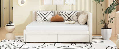 Upholstered Daybed with 2 Storage Drawers Sofa Bed Frame, Linen Fabric
