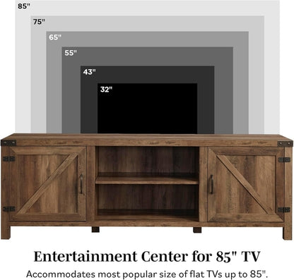 Rustic Oak TV Stand With Double Barn Doors Up To 80 Inch
