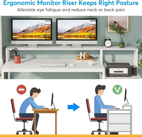 White Computer Desk With File Cabinet And Monitor Stand