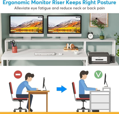 White Computer Desk With File Cabinet And Monitor Stand
