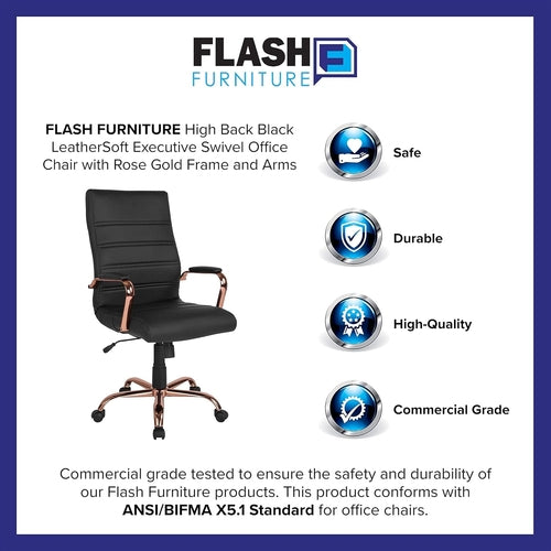 Whitney High Back Swivel Desk Chair Black Rose Gold