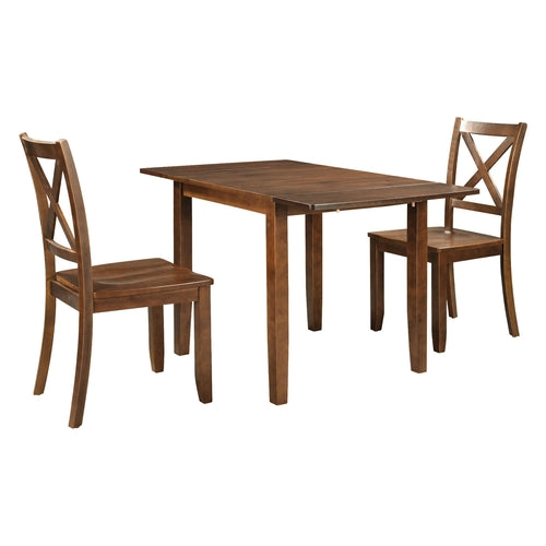 3-Piece Wood Drop Leaf Breakfast Nook Dining Table Set with 2 X-back