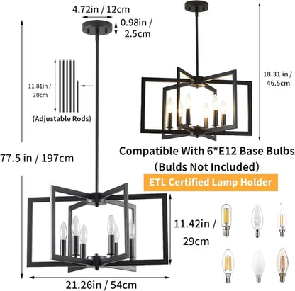 Black Metal Chandelier For Dining Room 6 Light Modern