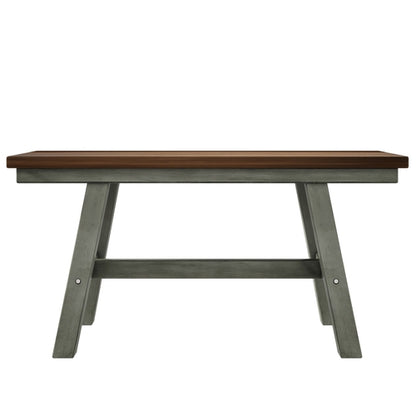 6-Piece Wood Dining Table Set with Long Bench and 4 Dining Chairs,