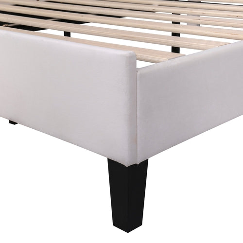 Upholstered Platform Bed with Flower Pattern Velvet Headboard