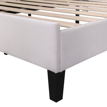 Upholstered Platform Bed with Flower Pattern Velvet Headboard